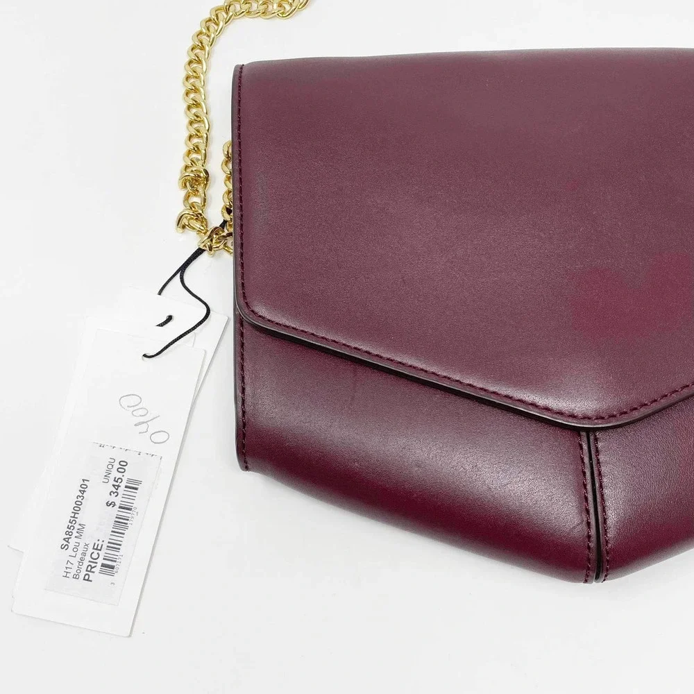 SANDRO Lou MM Leather Crossbody Shoulder Handbag Bordeaux - Picture 5 of 6